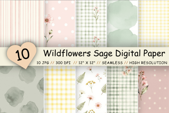 Download Wildflowers Sage Digital Paper Set - Flowers Collection