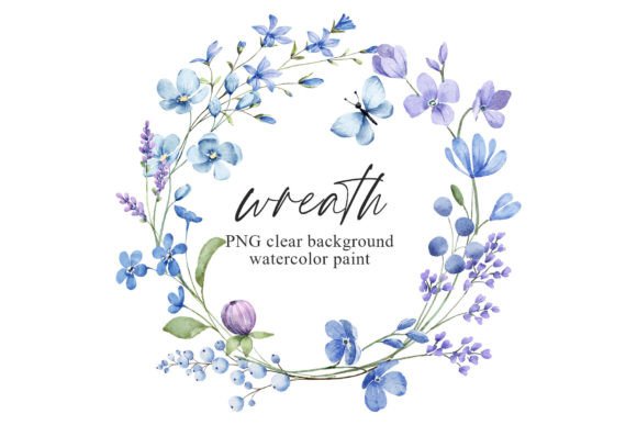 Download Wreath with Blue Watercolor Flowers, PNG - Flowers Collection