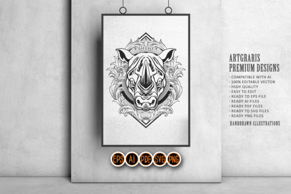 Download Rhino Ornament  Floral Frame Silhouette - Ornament Collection