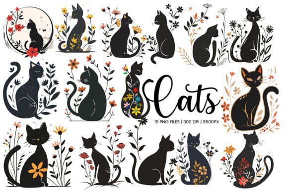 Download Black Cats and Flowers Clip Art Png - Flowers Collection